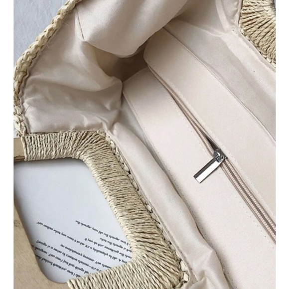 Boho Straw Large Tote top Handle Bag - Picture 10 of 14